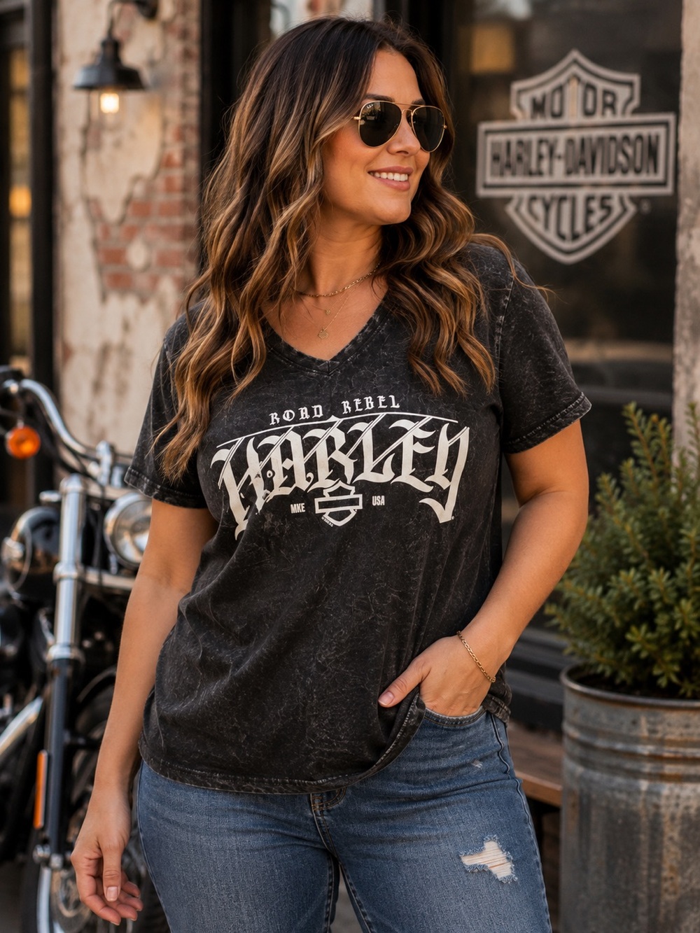 NWT Harley-Davidson Road Rebel V-Neck Tee 2X Black Gold Allen TX Graphic Shirt